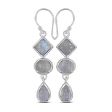 Rainbow Moonstone Silver Earrings