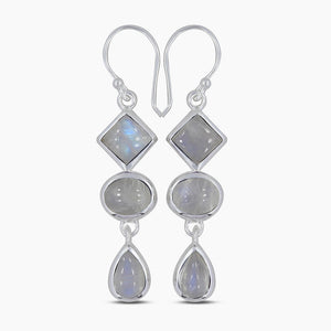 Rainbow Moonstone Silver Earrings