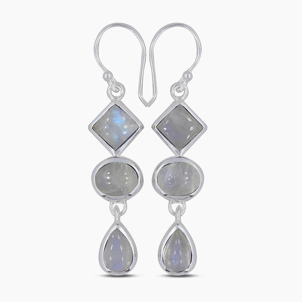 Rainbow Moonstone Silver Earrings