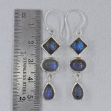 Rainbow Moonstone Silver Earrings