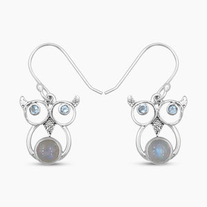 Rainbow Moonstone Silver Earrings