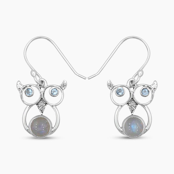 Rainbow Moonstone Silver Earrings