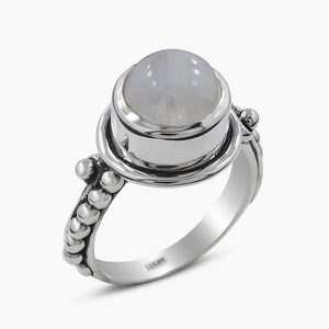 Natural Rainbow Moonstone Silver Rings