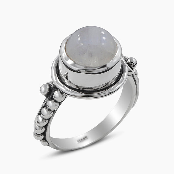 Natural Rainbow Moonstone Silver Rings