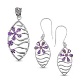 Amethyst Flower Cluster Pendant with Matching Earring Set