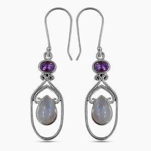 Rainbow Moonstone Silver Earrings