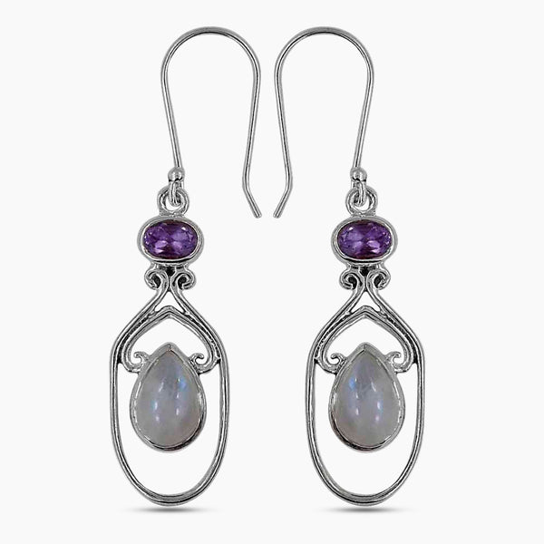 Rainbow Moonstone Silver Earrings