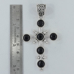 Black Onyx Holy Cross Silver Pendants