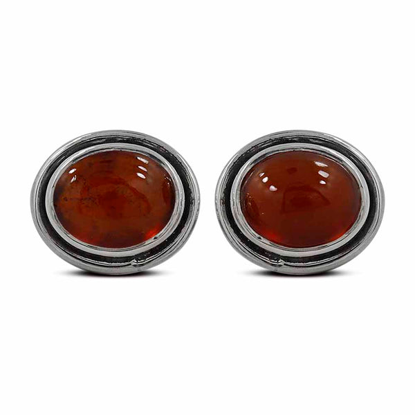 Hessonite Silver Studs Earrings