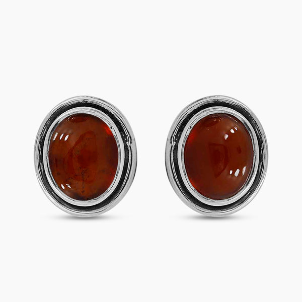 Hessonite Silver Studs Earrings