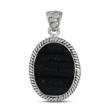 Raw Black Tourmaline Silver Pendant