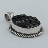 Raw Black Tourmaline Silver Pendant