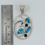 Blue Topaz with Iolite Silver Pendant