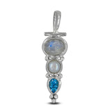 Rainbow Moonstone, Pearl & Blue Topaz Silver Pendant