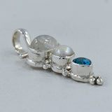 Rainbow Moonstone, Pearl & Blue Topaz Silver Pendant