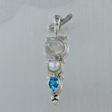 Rainbow Moonstone, Pearl & Blue Topaz Silver Pendant