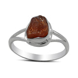 Raw Natural Orange Fanta Garnet  Silver Ring