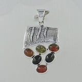 Multi-Color Tourmaline Solid Silver Pendant