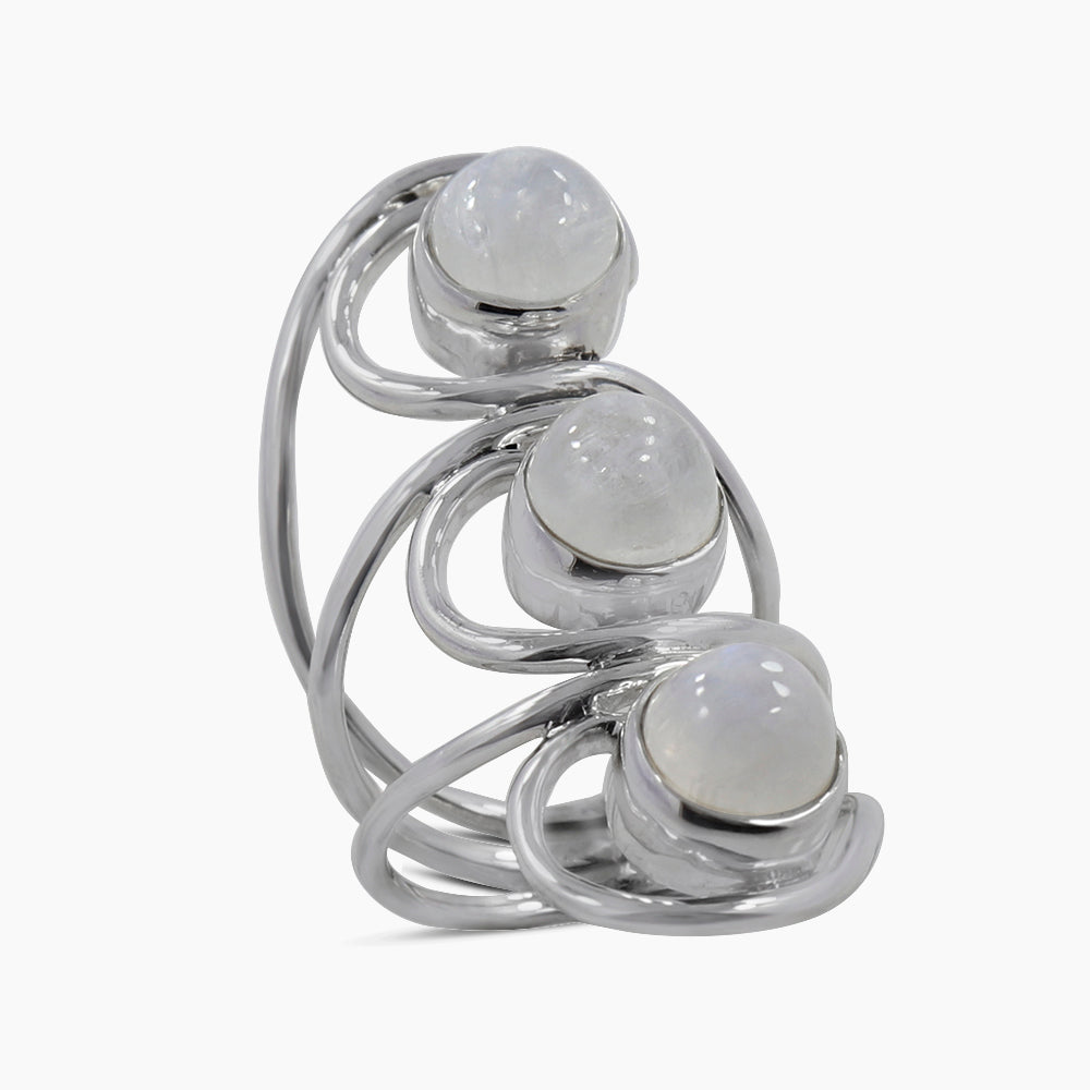 Natural Rainbow Moonstone Silver Rings