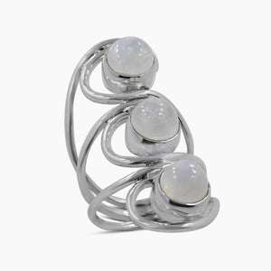 Natural Rainbow Moonstone Silver Rings
