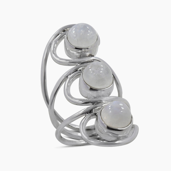 Natural Rainbow Moonstone Silver Rings