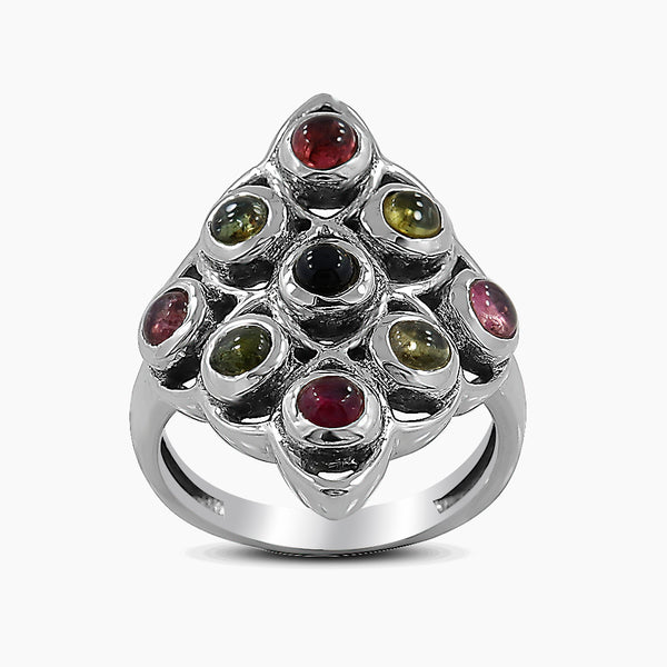 Natural Multi Tourmaline Silver Rings