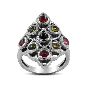 Natural Multi Tourmaline Silver Ring