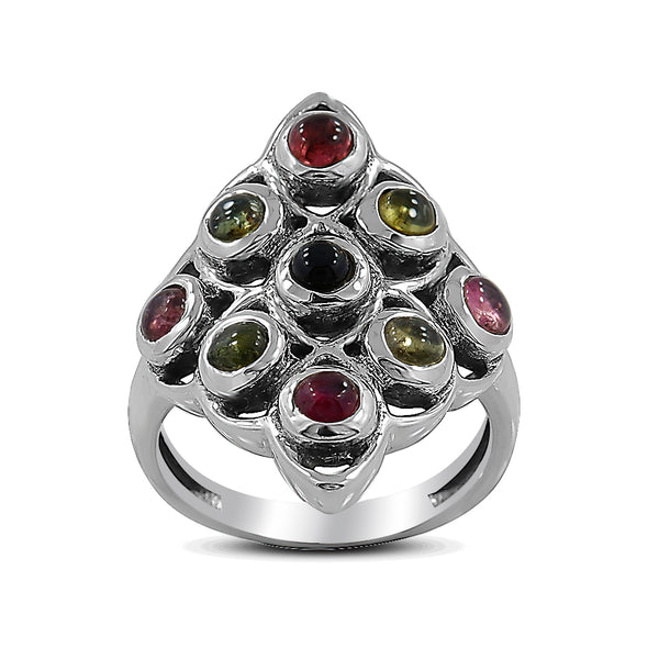 Natural Multi Tourmaline Silver Ring