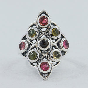 Natural Multi Tourmaline Silver Ring