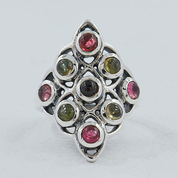 Natural Multi Tourmaline Silver Ring