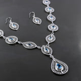 Natural Blue Topaz Filigree Necklace Jewelry Set