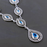 Natural Blue Topaz Filigree Necklace Jewelry Set