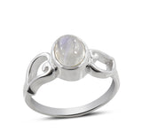 Natural Rainbow Moonstone Silver Ring