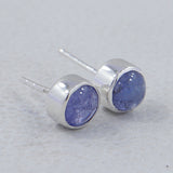 Tanzanite Cabochon Studs Silver Earring