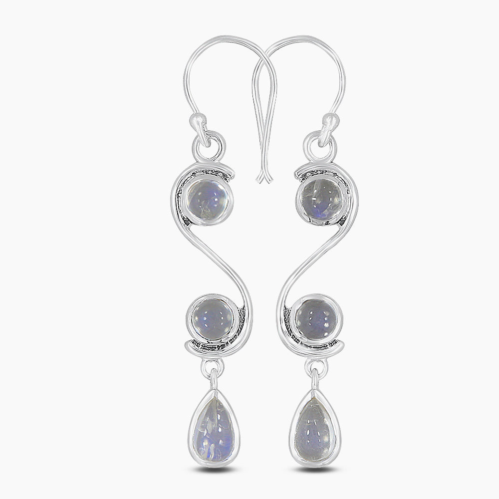 Rainbow Moonstone Silver Earrings