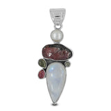 Multicolor Tourmaline, Rainbow Moonstone Silver Pendant