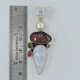 Multicolor Tourmaline, Rainbow Moonstone Silver Pendant