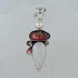 Multicolor Tourmaline, Rainbow Moonstone Silver Pendant