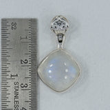 Rainbow Moonstone Cabochon Silver Pendant