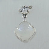 Rainbow Moonstone Cabochon Silver Pendant