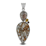 Rainbow Copper, Rutilated Quartz, Citrine Silver Pendant