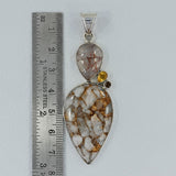 Rainbow Copper, Rutilated Quartz, Citrine Silver Pendant