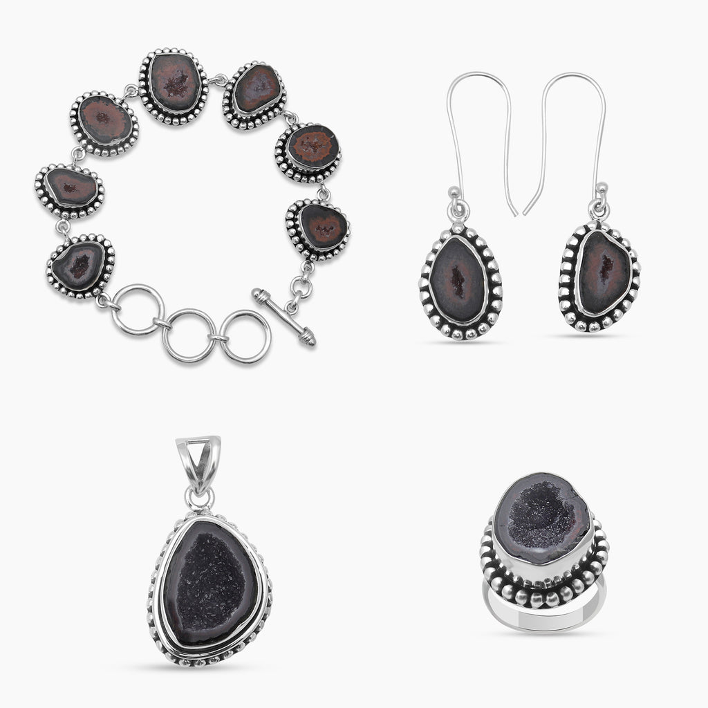 Coconut Druzy Silver Pendant Sets