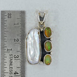 Ethiopian Opal & Pearl Silver Pendant