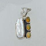 Ethiopian Opal & Pearl Silver Pendant