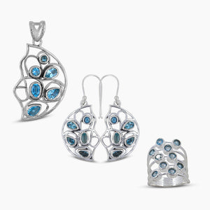 Blue Topaz Gemstone Jewelry Set in 925 Sterling Silver