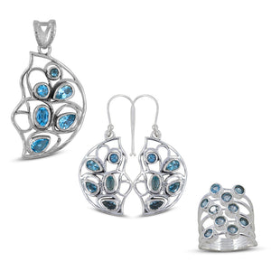Blue Topaz Gemstone Jewelry Set in 925 Sterling Silver