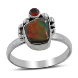 Ammolite & Garnet Silver Ring