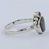 Ammolite & Garnet Silver Ring