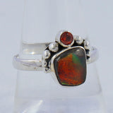 Ammolite & Garnet Silver Ring